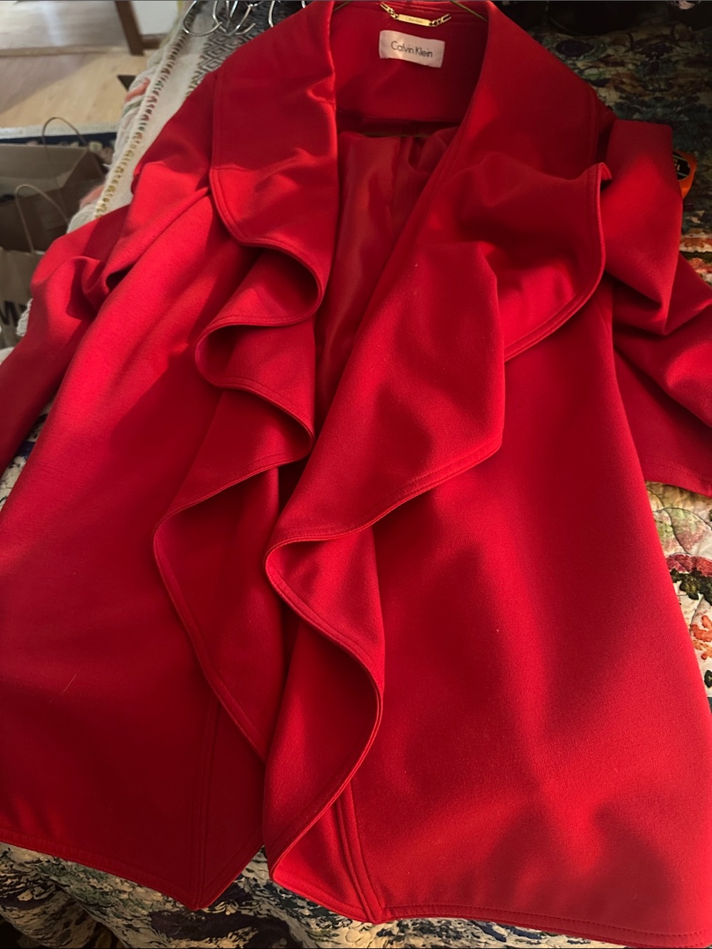 Calvin Klein Bright Red Ruffle-Front jacket